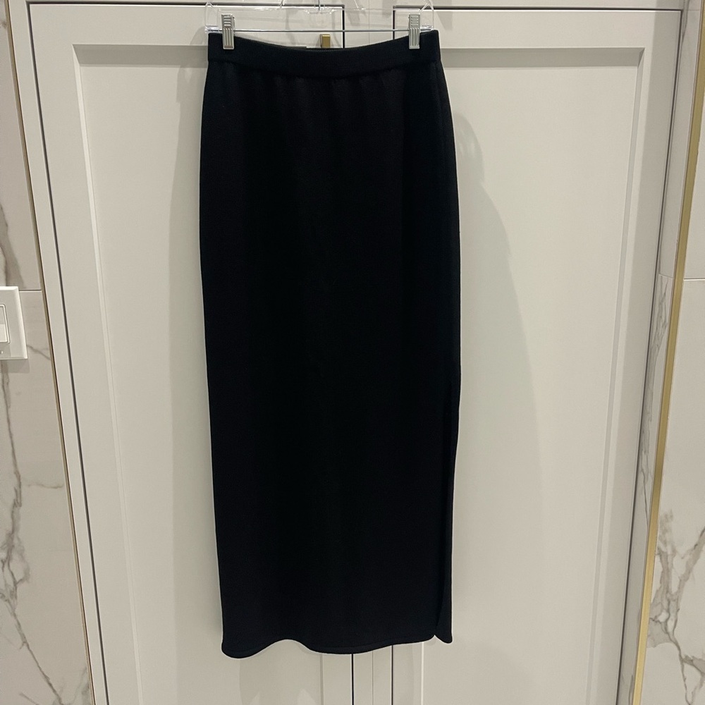 St. John Basics Santana Knit Black Long Maxi Evening Skirt Side Slit 8 Womens